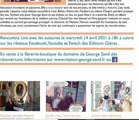 Région Centre   sortie le 14 Avril 2021 du roman graphique « Georges Sand – ma vie à Nohant »