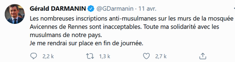 le gouvernement envoie le pompier pyromane Darmanin éteindre l’incendie qu’il a lui-même allumé… #islamophobie #Rennes #Avicenne