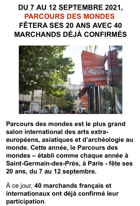 Le Parcours des mondes 2021 – le 20e anniversaire -7/12 Septembre 2021