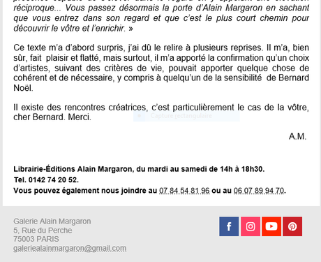 Galerie Alain Margaron « Le temps du regard » une grande disparition :Bernard Noel .