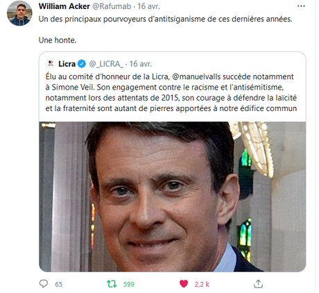 Valls, un raciste autoritaire, au comité du déshonneur de la @_LICRA_