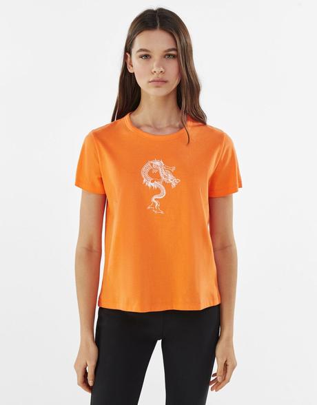 T-shirt imprimé manches courtes-Orange-0