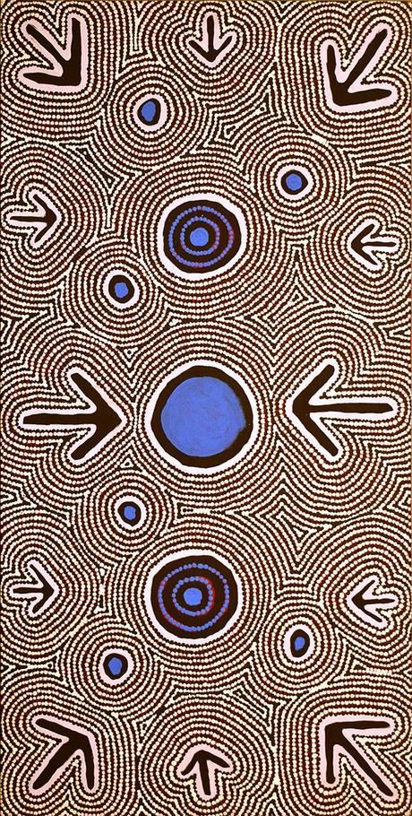 Focus sur une peinture pointilliste aborigène de Zenaida Gallagher Nampijinpa