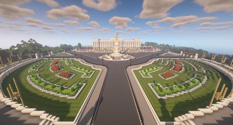 Une reconstitution de Buckingham Palace dans le jeu vidéo Minecraft.