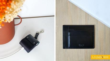 sélection d’accessoires unisexes : un étui AirPods minimaliste et un porte-cartes pour emporter ses cartes et ses papiers d’identités, réalisés en séries limitées en France