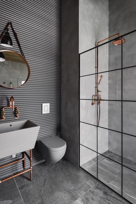 salle de bain gris cuivre rétro loft