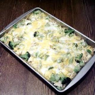 Noodles are topped with chicken and broccoli, then baked in a casserole with a white sauce and 2 kinds of cheese. This is an easy to make recipe that is great for potlucks, church gatherings, holidays, or outside gatherings.