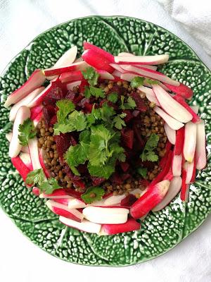 Salade de lentilles, betterave, hareng & radis