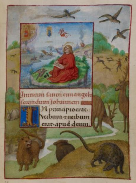 Heures de Marie de Castille Master of the David scene in the Grimani breviaire 1496 ca BL Add MS 18852 fol 182r St Jean