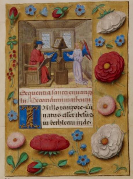 Heures de Marie de Castille Master of the David scene in the Grimani breviaire 1496 ca BL Add MS 18852 fol 186r St Matthieu