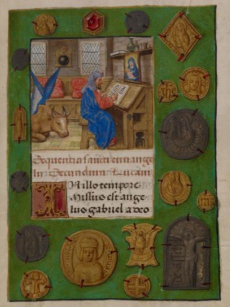 Heures de Marie de Castille Master of the David scene in the Grimani breviaire 1496 ca BL Add MS 18852 fol 184r St Luc