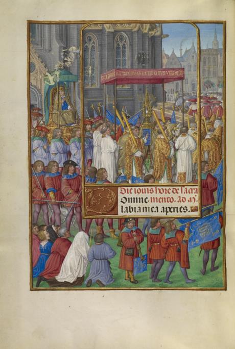 Spinola hours 1510-20 Getty Ms. Ludwig IX 18 fol 048v Master of James IV of Scotland Procession for Corpus Christi