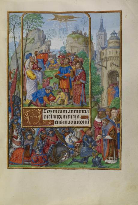 Spinola hours 1510-20 Getty Ms. Ludwig IX 18 fol 049 Master of James IV of Scotland The Israelites Collecting Manna from Heaven
