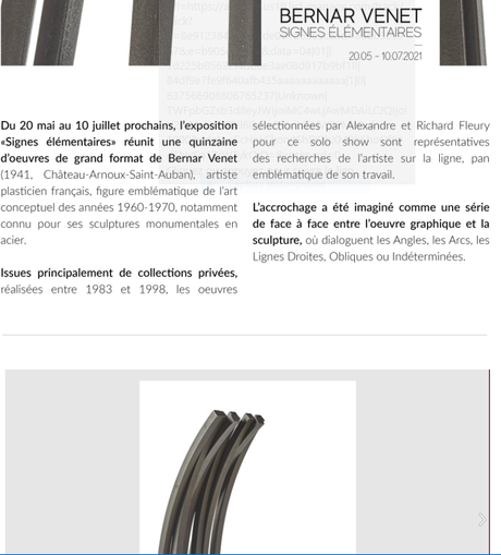 Galerie Fleury à partir du 20 Mai 2021 Exposition Bernar VENET