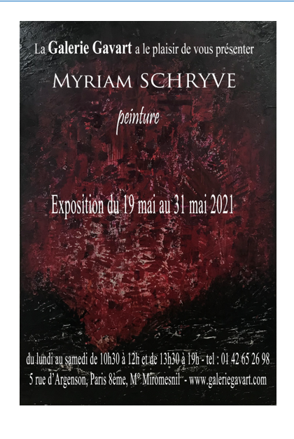 Galerie Gavart  Exposition Myriam SCHRYVE  19 Mai au 31 Mai 2021
