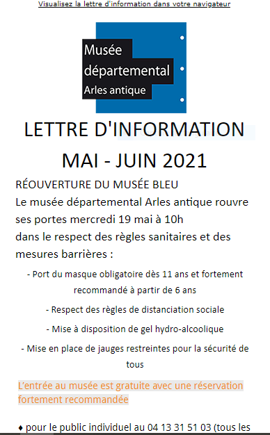 Musée départemental Arles antique – réouverture Mercredi 19 Mai 2021