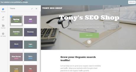 Site Web gratuit de Google - Exemple de site Web Tony's SEO Shop