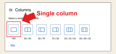 WordPress Gutenberg 9.2 – Des dizaines d’améliorations Capture d'écran de la section d'édition avec le nouveau choix à une colonne