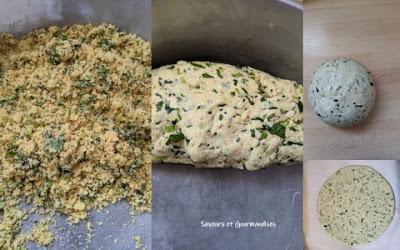 Kesra (galette) aux herbes vertes. Kesra (galette) aux herbes vertes.