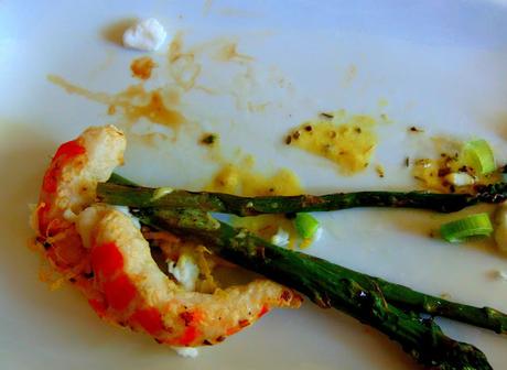 Asperges au citron feta végétal { et crevettes végétales }