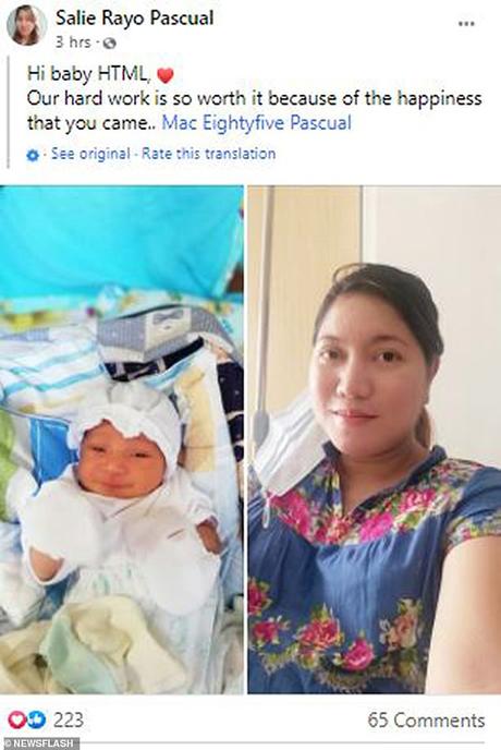 La maman de HTML, Salie Rayo Pascual (à droite), a déclaré qu'elle était ravie d'accueillir son enfant et que les proches étaient ravis du choix du nom.