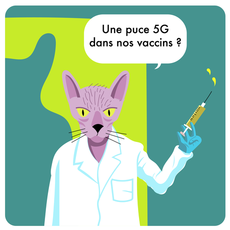 Astra Zenecat et la 5G dans les vaccins -dessin humour (strip BD case 2)