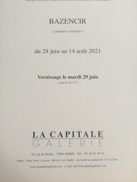 Galerie La Capitale  exposition  BAZENCIR 28 Juin au 14 Août 2021