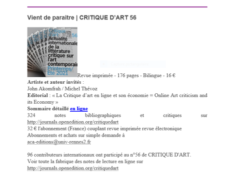 Archives de la Critique d’art – ACA -Juin 2021