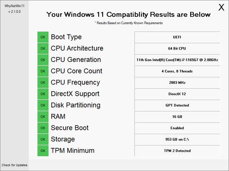 WhyNotWin11 - analyseur de PC pour installer Windows 11