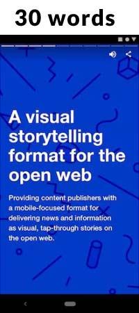 Capture d'écran d'une page d'histoire Web avec seulement 30 mots de contenu