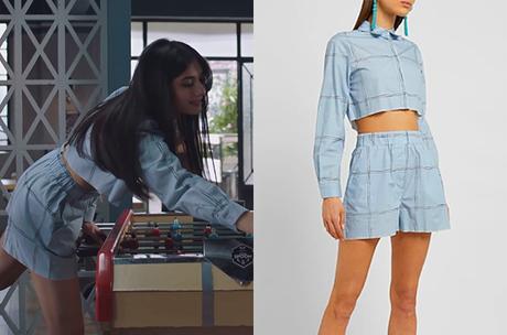 DEMAIN NOUS APPARTIENT : l’ensemble veste short bleu à carreaux de Camille dans l’épisode 958