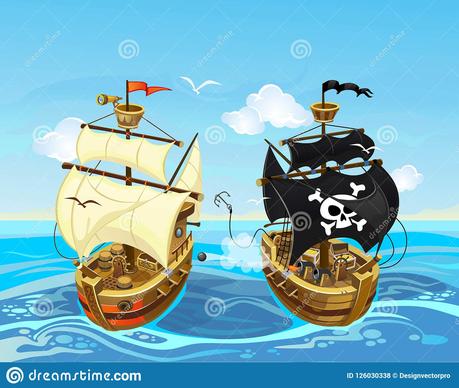 illustration-color%C3%A9e-avec-la-bataille-de-bateau-pirate-en-mer-vecteur-126030338.jpg