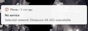 [July 05: Fiber down] Vodacom est en panne ?  Utilisateurs signalant un problème de réseau « pas de service »