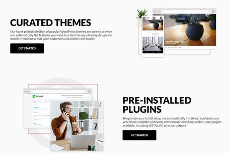 La page Web de Domain.com discutant des fonctionnalités de ses packs d'hébergement WordPress
