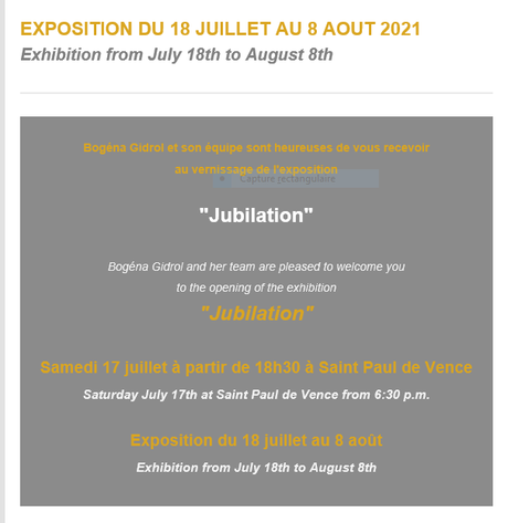 Bogéna Galerie-  exposition  Monique FRYDMAN – 18 Juillet au 6 Août 2021- Saint Paul de Vence