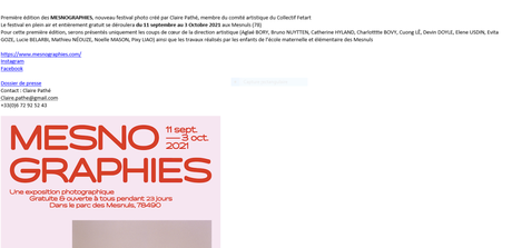Un nouveau Festival Photos « MesnoGRAPHIES 11/09 au 03/10/2021