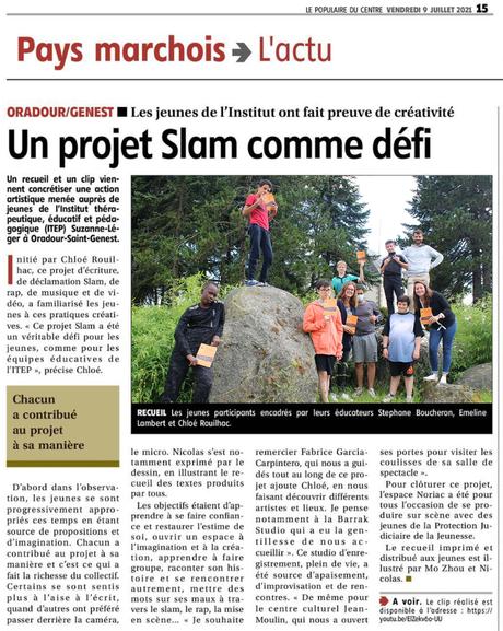 Atelier Slam à l'ITEP Suzanne Léger d'Oradour-Saint-Genest Atelier Slam à l'ITEP Suzanne Léger d'Oradour-Saint-Genest