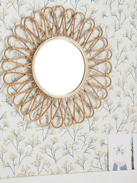 papier peint mimosa miroir fleur rotin - blog déco - clem around the corner