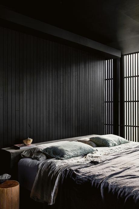 chambre noire décoration japandi minimaliste simple cloison amovible