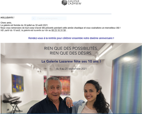 Galerie Lazarew  prochainement : Les 10 ans de la galerie.
