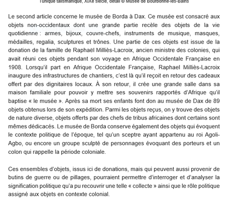 I N HA « Afrique en musée » une série d’articles qui identifie et retrace l’histoire d’objets africains dans les collections publiques françaises