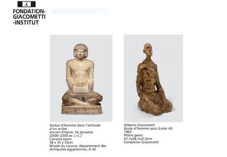 Institut Giacometti « Giacometti et l’Egypte antique …. jusqu’au 10/10/2021 Institut Giacometti « Giacometti et l’Egypte antique …. jusqu’au 10/10/2021