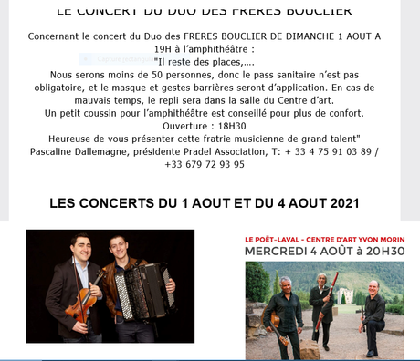 Centre d’Art Yvon MORIN (Drôme Provençale) des concerts en Août et une exposition… Centre d’Art Yvon MORIN (Drôme Provençale) des concerts en Août et une exposition…