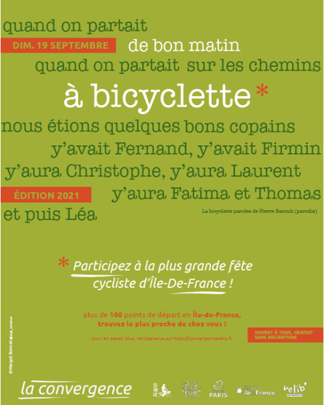 Convergence Vélo Francilienne le dimanche 19/09/2021 : départ 9h place Jean Jaurès Affiche Convergence Vélo 2021