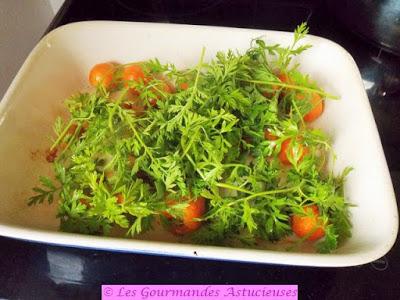 Pommes de terre nouvelles, carottes, ail-éléphant et origan (Vegan)