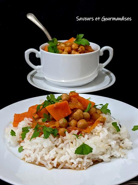 Curry de patates douces aux pois chiches.