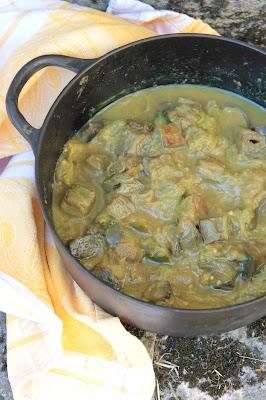 Curry aubergines rhubarbe