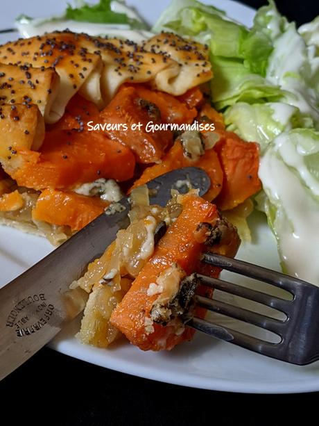 Tarte feuilletée de patates douces au Bleu.