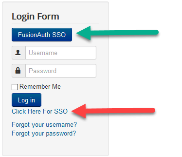 Options de connexion Joomla SSO.