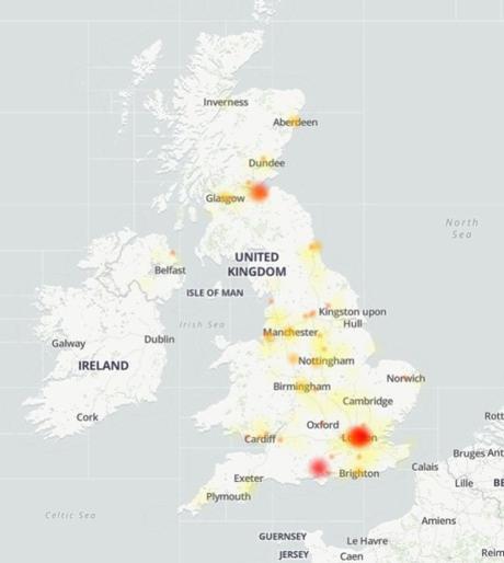 Carte des pannes du ciel et des problèmes signalés